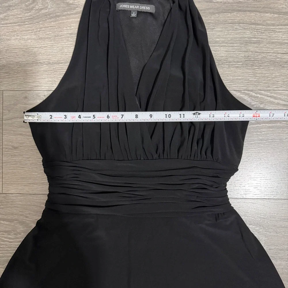 Jones Wear Babydoll Dress Size 8 Black Halter Midi Ruched Waist Marilyn Monroee
